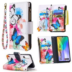 Vivid Flying Butterflies Binfen Color BF03 Retro Zipper Leather Wallet Phone Case for Huawei Y6p