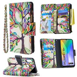 The Tree of Life Binfen Color BF03 Retro Zipper Leather Wallet Phone Case for Huawei Y6p