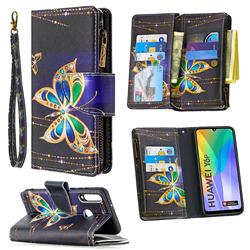 Golden Shining Butterfly Binfen Color BF03 Retro Zipper Leather Wallet Phone Case for Huawei Y6p
