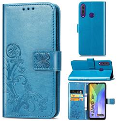 Embossing Imprint Four-Leaf Clover Leather Wallet Case for Huawei Y6p - Blue