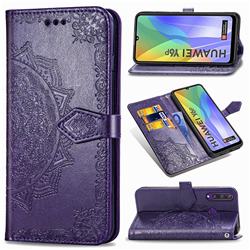 Embossing Imprint Mandala Flower Leather Wallet Case for Huawei Y6p - Purple