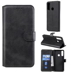 Retro Calf Matte Leather Wallet Phone Case for Huawei Y6p - Black