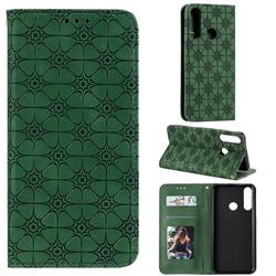 Intricate Embossing Four Leaf Clover Leather Wallet Case for Huawei Y6p - Blackish Green