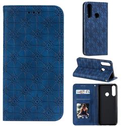 Intricate Embossing Four Leaf Clover Leather Wallet Case for Huawei Y6p - Dark Blue