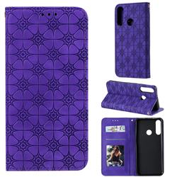 Intricate Embossing Four Leaf Clover Leather Wallet Case for Huawei Y6p - Purple