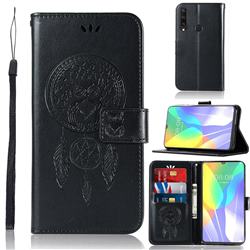 Intricate Embossing Owl Campanula Leather Wallet Case for Huawei Y6p - Black