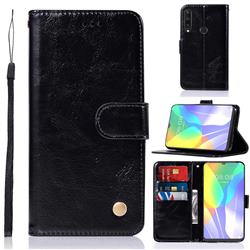 Luxury Retro Leather Wallet Case for Huawei Y6p - Black