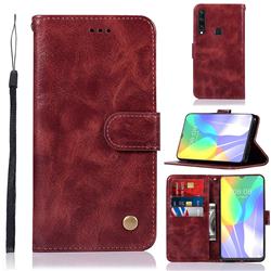 Luxury Retro Leather Wallet Case for Huawei Y6p - Wine Red