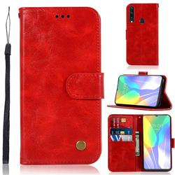 Luxury Retro Leather Wallet Case for Huawei Y6p - Red