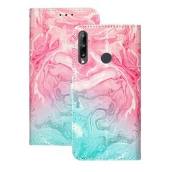 Pink Green Marble PU Leather Wallet Case for Huawei Y6p