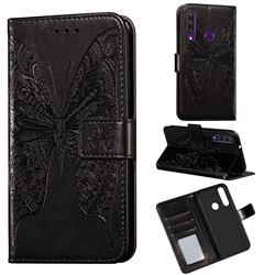 Intricate Embossing Vivid Butterfly Leather Wallet Case for Huawei Y6p - Black
