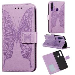 Intricate Embossing Vivid Butterfly Leather Wallet Case for Huawei Y6p - Purple