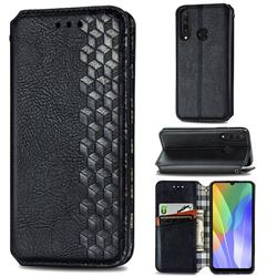 Ultra Slim Fashion Business Card Magnetic Automatic Suction Leather Flip Cover for Huawei Y6p - Black
