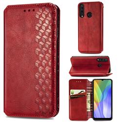 Ultra Slim Fashion Business Card Magnetic Automatic Suction Leather Flip Cover for Huawei Y6p - Red