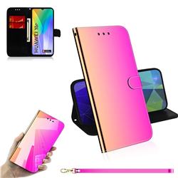 Shining Mirror Like Surface Leather Wallet Case for Huawei Y6p - Rainbow Gradient