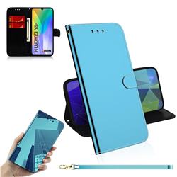 Shining Mirror Like Surface Leather Wallet Case for Huawei Y6p - Blue