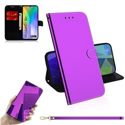 Shining Mirror Like Surface Leather Wallet Case for Huawei Y6p - Purple