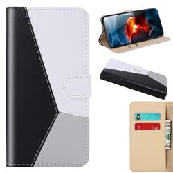 Tricolour Stitching Wallet Flip Cover for Huawei Y6p - Black