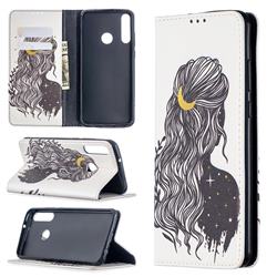 Girl with Long Hair Slim Magnetic Attraction Wallet Flip Cover for Huawei Y6p