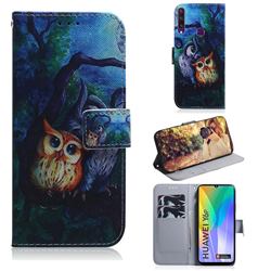 Oil Painting Owl PU Leather Wallet Case for Huawei Y6p