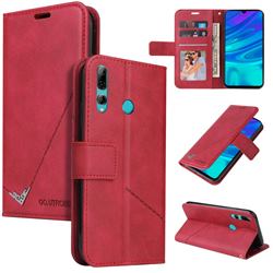 GQ.UTROBE Right Angle Silver Pendant Leather Wallet Phone Case for Huawei Y6p - Red