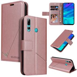GQ.UTROBE Right Angle Silver Pendant Leather Wallet Phone Case for Huawei Y6p - Rose Gold
