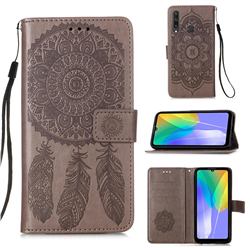 Embossing Dream Catcher Mandala Flower Leather Wallet Case for Huawei Y6p - Gray