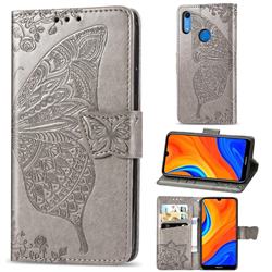 Embossing Mandala Flower Butterfly Leather Wallet Case for Huawei Y6s (2019) - Gray