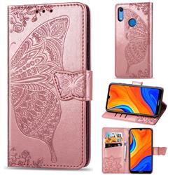Embossing Mandala Flower Butterfly Leather Wallet Case for Huawei Y6s (2019) - Rose Gold