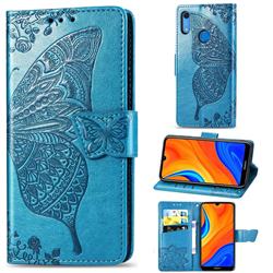 Embossing Mandala Flower Butterfly Leather Wallet Case for Huawei Y6s (2019) - Blue