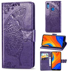 Embossing Mandala Flower Butterfly Leather Wallet Case for Huawei Y6s (2019) - Dark Purple