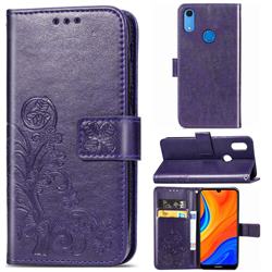 Embossing Imprint Four-Leaf Clover Leather Wallet Case for Huawei Y6s (2019) - Purple