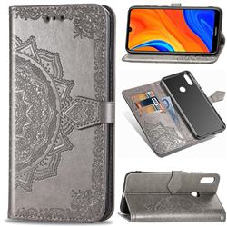 Embossing Imprint Mandala Flower Leather Wallet Case for Huawei Y6s (2019) - Gray