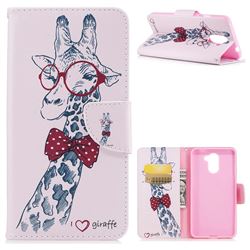 Glasses Giraffe Leather Wallet Case for Huawei Y7(2017)