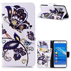 Butterflies and Flowers Leather Wallet Case for Huawei Y7(2017)