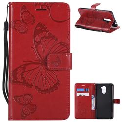 Embossing 3D Butterfly Leather Wallet Case for Huawei Y7(2017) - Red