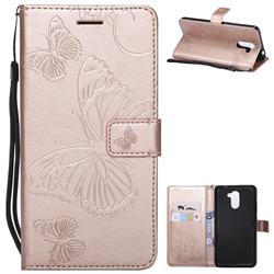 Embossing 3D Butterfly Leather Wallet Case for Huawei Y7(2017) - Rose Gold