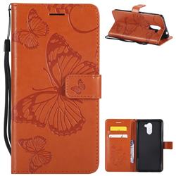 Embossing 3D Butterfly Leather Wallet Case for Huawei Y7(2017) - Orange