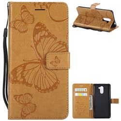 Embossing 3D Butterfly Leather Wallet Case for Huawei Y7(2017) - Yellow