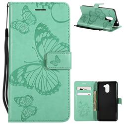 Embossing 3D Butterfly Leather Wallet Case for Huawei Y7(2017) - Green