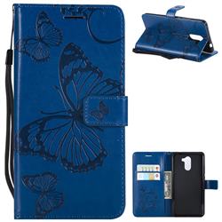 Embossing 3D Butterfly Leather Wallet Case for Huawei Y7(2017) - Blue