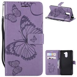 Embossing 3D Butterfly Leather Wallet Case for Huawei Y7(2017) - Purple