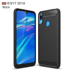 Luxury Carbon Fiber Brushed Wire Drawing Silicone TPU Back Cover for Huawei Y7(2019) / Y7 Prime(2019) / Y7 Pro(2019) - Black