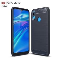 Luxury Carbon Fiber Brushed Wire Drawing Silicone TPU Back Cover for Huawei Y7(2019) / Y7 Prime(2019) / Y7 Pro(2019) - Navy
