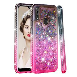 Diamond Frame Liquid Glitter Quicksand Sequins Phone Case for Huawei Y7(2019) / Y7 Prime(2019) / Y7 Pro(2019) - Gray Pink