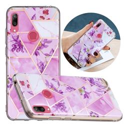Purple Flower Painted Marble Electroplating Protective Case for Huawei Y7(2019) / Y7 Prime(2019) / Y7 Pro(2019)