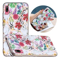 Tropical Rainforest Flower Painted Marble Electroplating Protective Case for Huawei Y7(2019) / Y7 Prime(2019) / Y7 Pro(2019)
