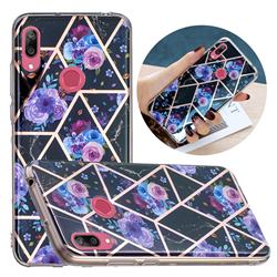 Black Flower Painted Marble Electroplating Protective Case for Huawei Y7(2019) / Y7 Prime(2019) / Y7 Pro(2019)