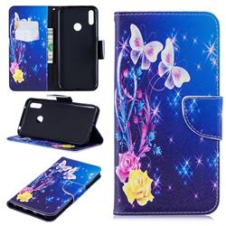Yellow Flower Butterfly Leather Wallet Case for Huawei Y7(2019) / Y7 Prime(2019) / Y7 Pro(2019)