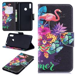 Flowers Flamingos Leather Wallet Case for Huawei Y7(2019) / Y7 Prime(2019) / Y7 Pro(2019)